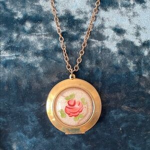 Gold tone Locket Necklace with Rose Design